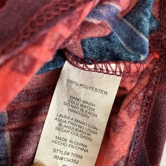 Ambiance Off Shoulder Top Women S Red Navy Plaid Roll Tab July Holiday Western - Picture 8 of 8